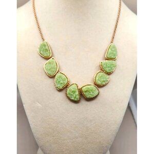 Gold Tone Chain With Abstract Shape Light Green Faux Quartz